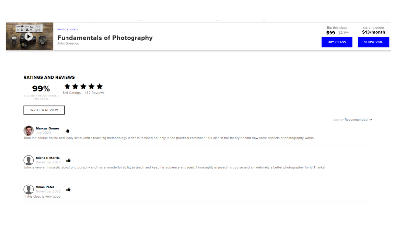 Student reviews on your coaching store