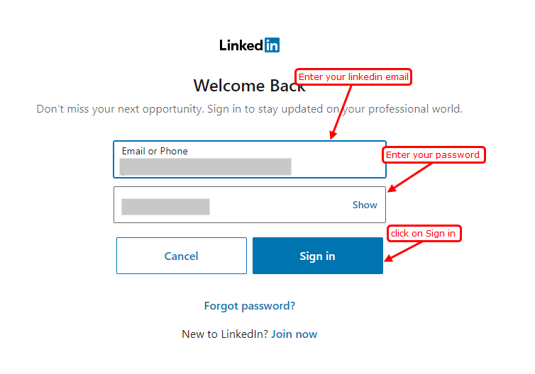 signing in with linkedin